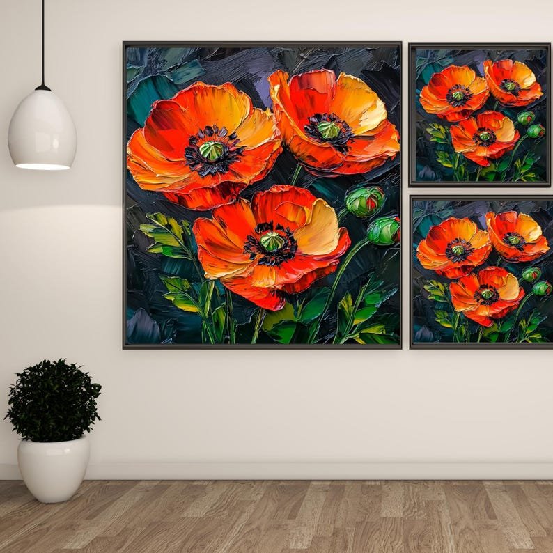 Red Poppy Wall Art, Canvas Or Poster, Home Decor, Floral Painting, Living Room Wall Decor, Blooming Flower Wall Art, Elegant Wall Decor - Image 2