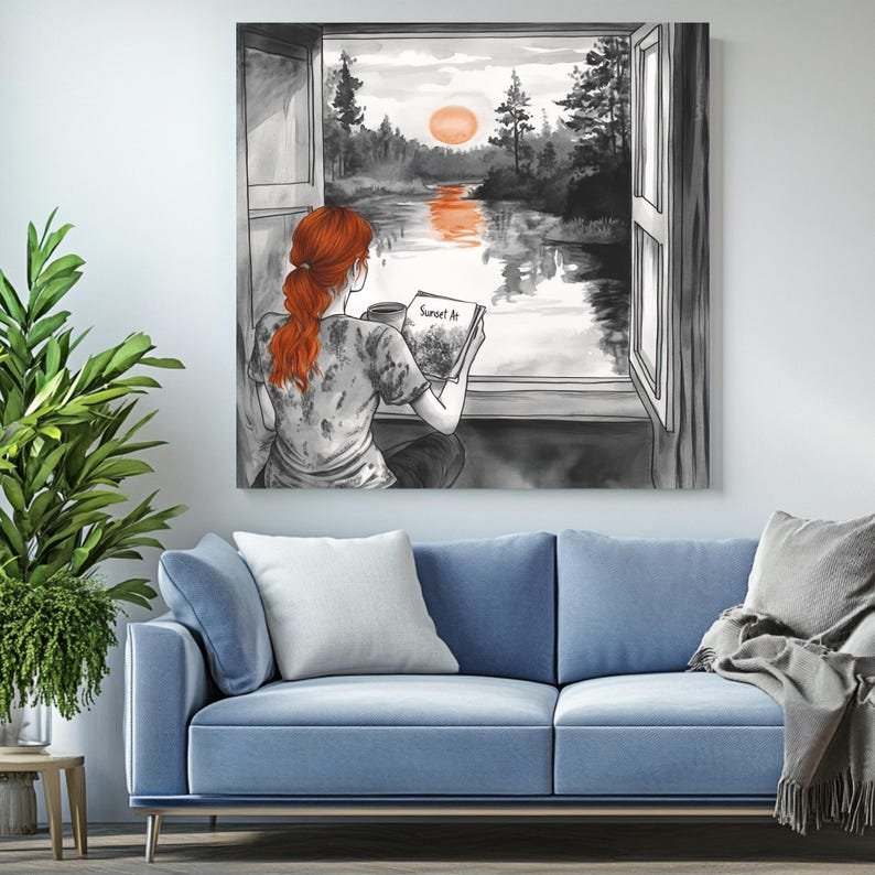 Girl Reading At Sunset Wall Art, Canvas Or Poster, Cozy Window Painting, Bedroom Wall Decor, Relaxing Wall Hanging, Gift For Book Lovers - Image 4