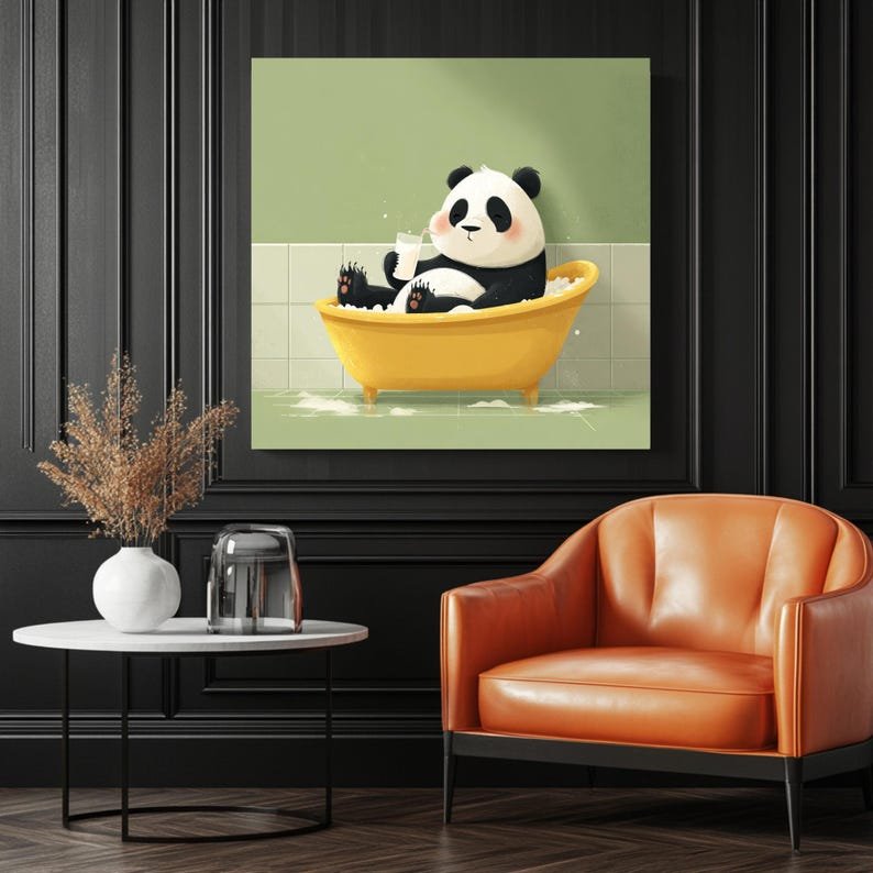 Panda In Bathtub, Canvas Or Poster, Bathroom Wall Art, Cute Animal Wall Decor, Whimsical Panda Print, Relaxing Bath Scene, Kids Bathroom - Image 3