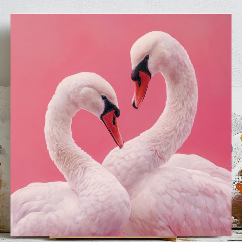 Swan Wall Art, Canvas Or Poster, Romantic Couple Decor, Love Theme Artwork, Pink Wall Art, Elegant Bedroom Design, Modern Decor