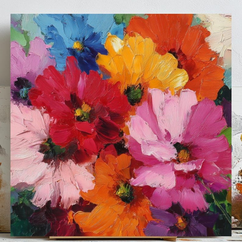 Flower Wall Art, Canvas Or Poster, Vibrant Bloom Painting, Floral Wall Hanging, Modern Decor, Living Room Decor, Bedroom Wall Art,Home Decor