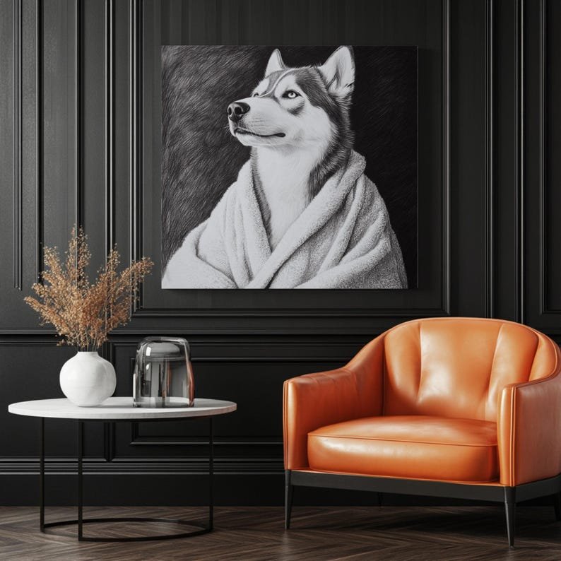 Husky In Bathrobe, Canvas Or Poster, Bathroom Wall Art, Animal Decor, Kids Decor, Nursery Decor, Funny Dog Wall Art, Husky Bathroom Art - Image 3
