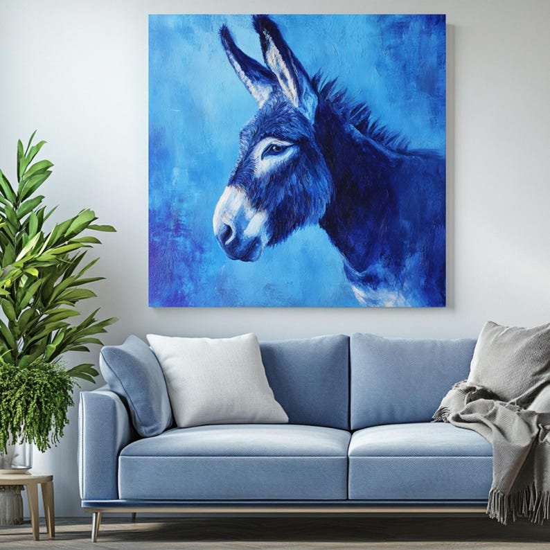 Blue Donkey Art, Poster or Canvas, Rustic Farmhouse Decor, Living Room Bedroom Entryway Kitchen Wall Art, Teal Brown Beige Multicolor - Image 4