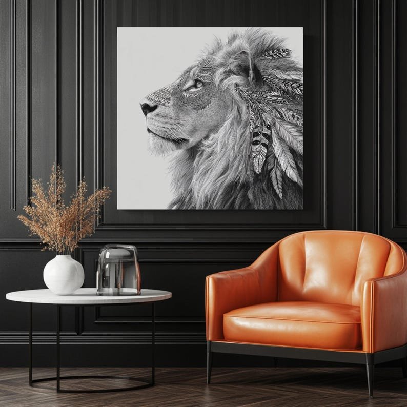 Lion Majesty Art, Canvas or Poster, Animal Whimsical Decor, Modern Bohemian Minimalist, Living Room Office Bedroom Game Room, Lion DeCor - Image 3