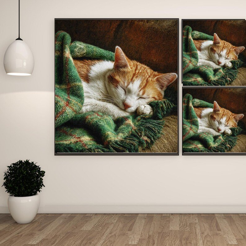 Sleeping Cat Wall Art, Canvas Or Poster, Cozy Home Decor, Rustic Living Room Wall Art, Warm Bedroom Artwork, Cat Lover Gift Design - Image 2