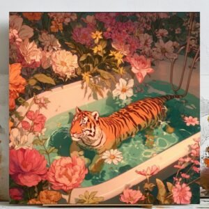 Tiger in Bathtub Wall Art, Canvas Or Poster, Funny Bathroom Print, Quirky Animal Poster, Dopamine Decor, Whimsical Tiger, Home Decor