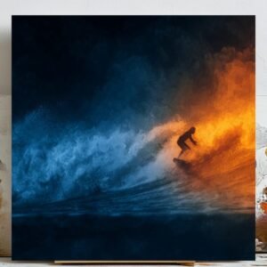 Surfer Riding Wave Wall Art, Canvas or Poster, Living Room Wall Art, Bedroom Wall Art, Office Wall Art, Ocean Surfing Wall Hanging