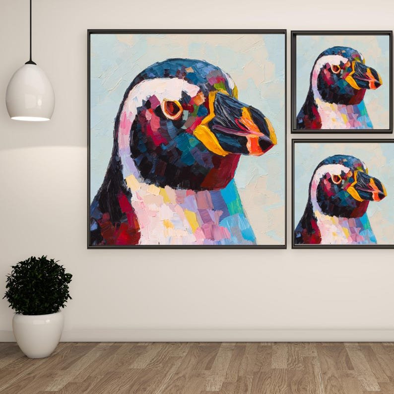 Colorful Penguin Wall Art, Canvas or Poster, Impressionist Penguin Portrait, Modern Living Room Decor, Animal Lover Gift,Vibrant Nursery Art - Image 2