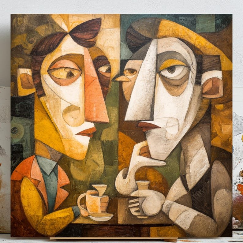 Abstract Couple Wall Art, Canvas Or Poster, Modern Decor, Abstract Decor, Living Room Decor, Office Decor, Cubist Wall Hanging, Abstract Art