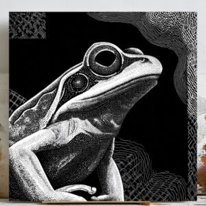 Frog Wall Art, Black and White Frog Print, Canvas Or Poster, Stippling Animal Decor, Modern Nature Art, Office Wall Decor, Toad Wall Hanging