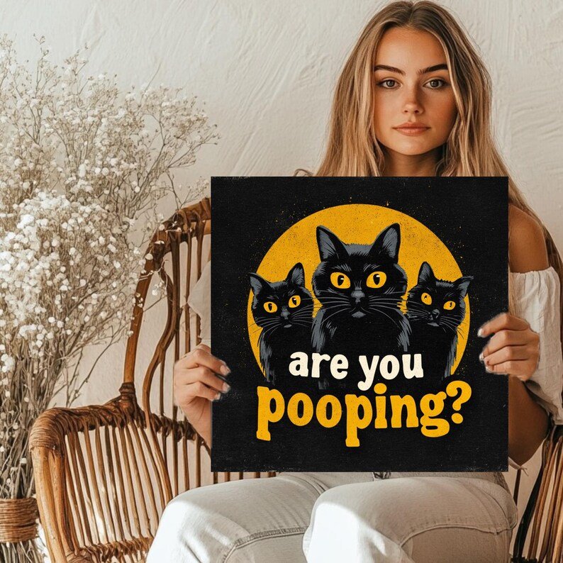 Funny Black Cat Wall Art, Canvas Or Poster, Are You Pooping Quote Print, Humorous Toilet Decor, Gothic Cat Lovers Gift, Halloween Wall Art - Image 5