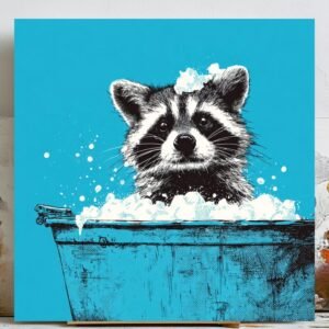 Raccoon In Bathtub, Canvas Or Poster, Bathroom Decor, Bathroom Wall Art, Animal Decor, Modern Decor, Raccoon Wall Art, Raccoon Wall Hang