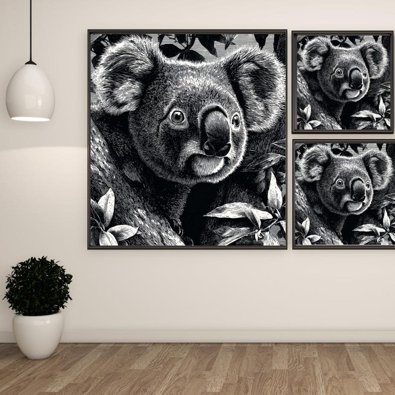 Black And White Koala Wall Art, Canvas Or Poster, Unique Wall Decor, Living Room Decor, Home Decor, Wildlife Illustration, Koala Decor - Image 2