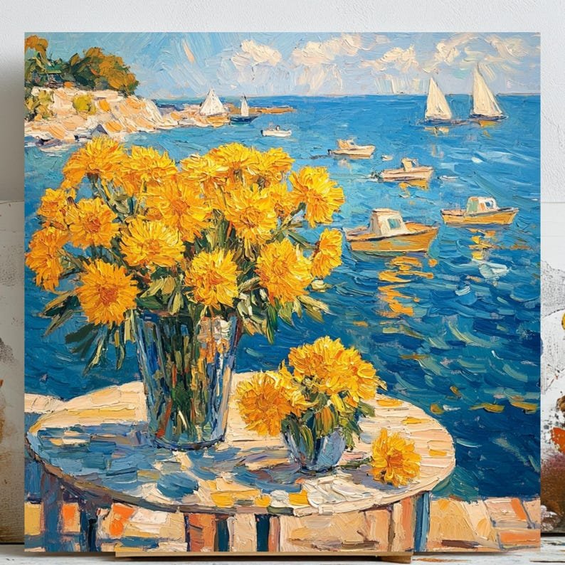 Seaside Floral Wall Art, Canvas Or Poster, Unique Wall Decor, Living Room Decor, Home Decor, Coastal Flower Art, Ocean View Art, Bedroom Art