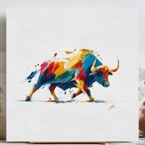 Colorful Bull Wall Art, Canvas or Poster, Abstract Animal Painting, Vibrant Home Decor, Living Room Office Wall Artwork, Modern Bull Design