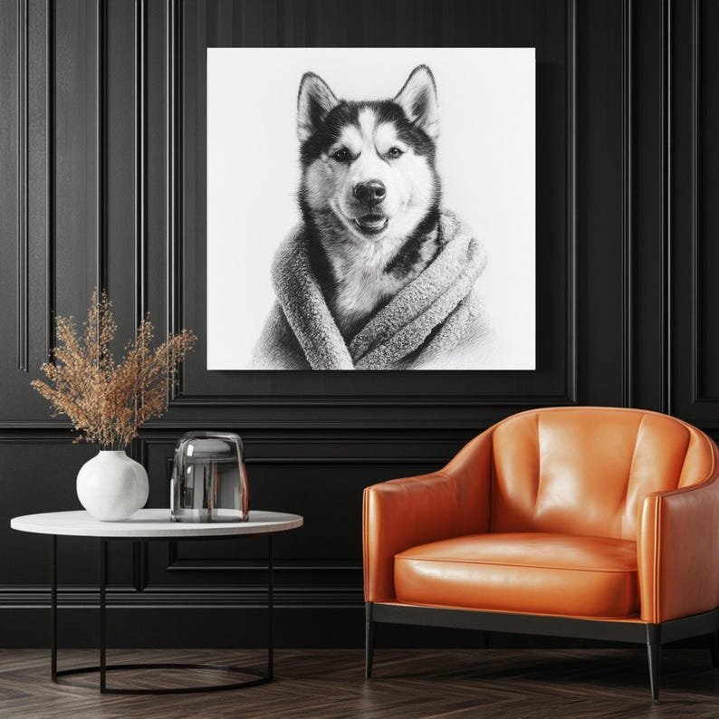 Husky in Towel Wall Art, Canvas or Poster, Funny Dog Portrait, Bathroom Wall Decor, Pet Lover Gift, Modern Animal Home Art, Husky Wall Art - Image 3