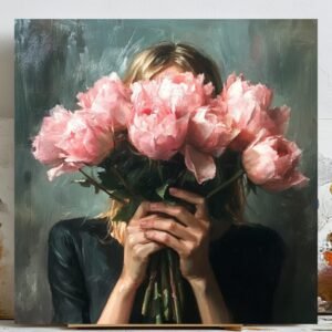 Romantic Woman With Flowers, Canvas Or Poster, Feminine Portrait Painting, Botanical Wall Art, Office Wall Art, Gift For Wife, Home Decor