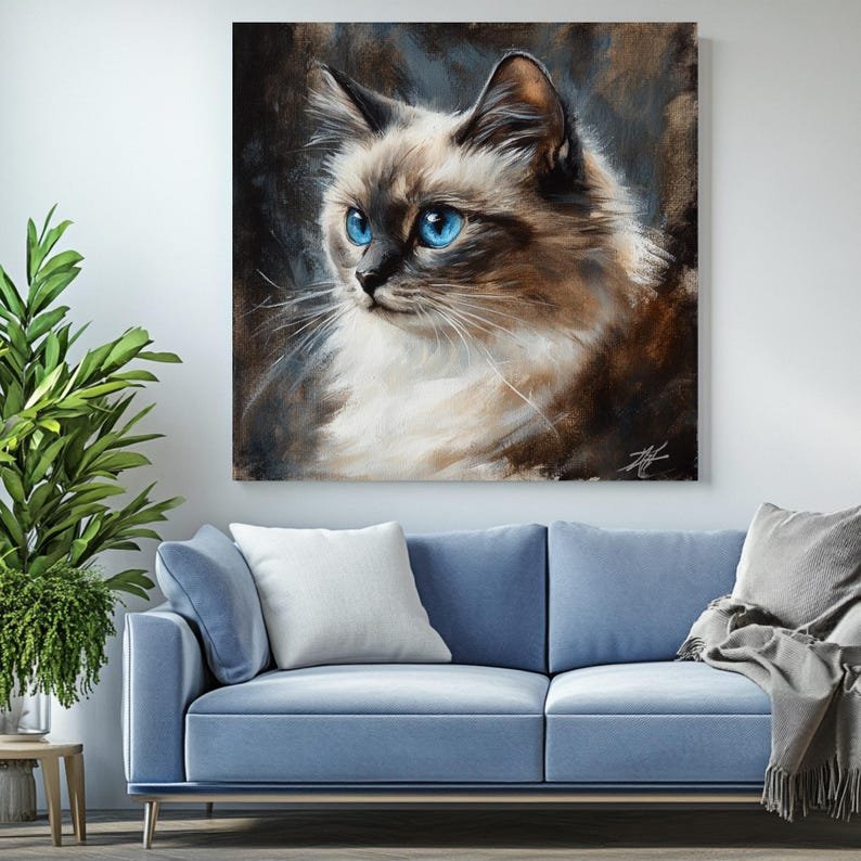 Blue Eyed Cat Wall Art, Siamese Cat Print, Cute Cat Poster, Cat Lover Gift, Animal Wall Decor, Pet Portrait Print, Minimalist Cat Art - Image 4