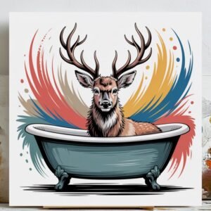 Deer Wall Art, Canvas Or Poster, Whimsical Animal Decor, Modern Bathroom Artwork, Rustic Design, Colorful Wall Hanging, Home Decor