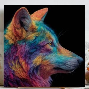 Abstract Wolf Wall Art, Canvas or Poster, Modern Animal Decor, Vibrant Wildlife Artwork, Living Room Wall Art, Colorful Wolf Painting