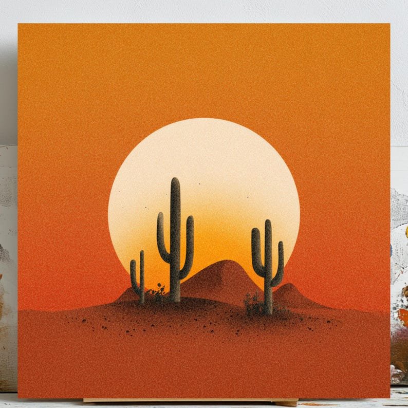 Desert Cactus Wall Art, Canvas or Poster, Minimal Sunset Wall Decor, Southwestern Art, Boho Wall Hanging, Living Room Wall Art, Desert Decor