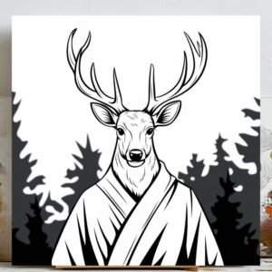Deer In Robe Wall Art, Canvas or Poster, Forest Animal Decor, Whimsical Woodland Wall Hanging, Modern Rustic Style, Bathroom Decor