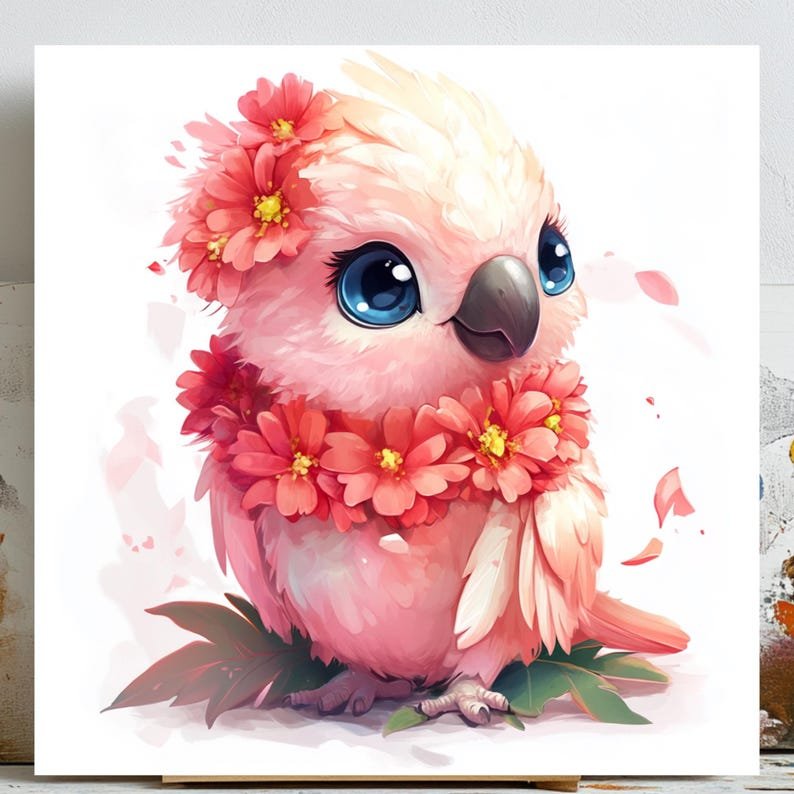 Pink Parrot Wall Art, Canvas Or Poster, Whimsical Bird Decor, Living Room Bedroom Nursery Wall Art, Floral Animal Painting, Pink Red Green