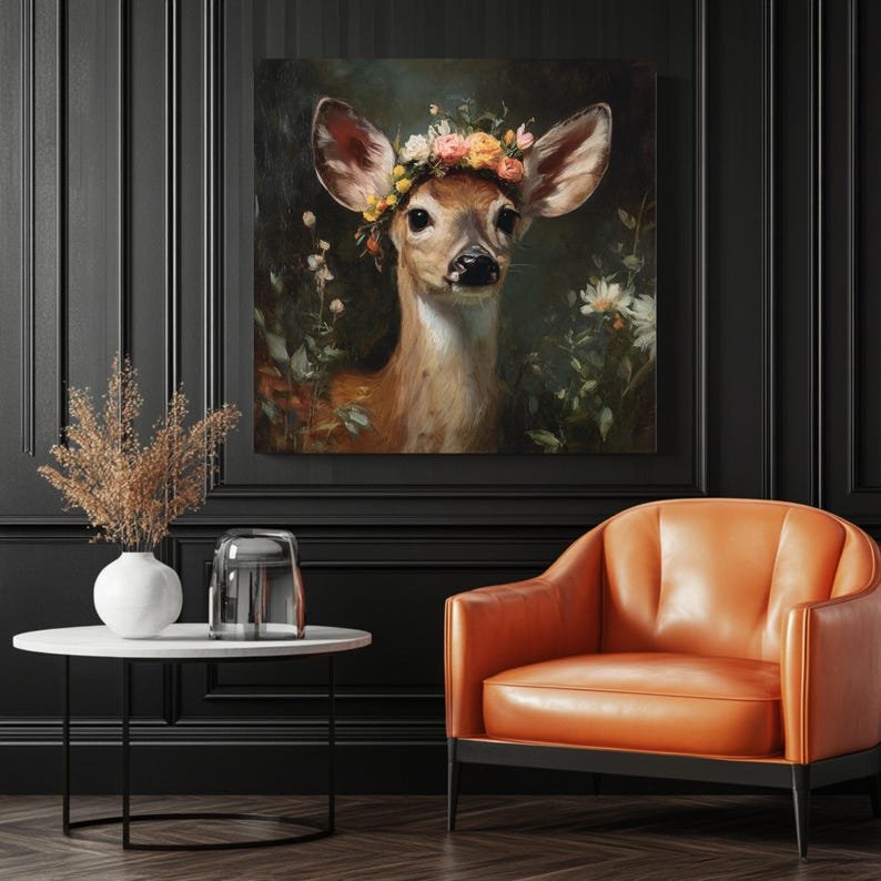 Floral Fawn Wall Art, Canvas Or Poster, Woodland Animal Decor, Nursery Wall Hanging, Baby Room Wall Art, Boho Rustic Wall Decor,Animal Print - Image 3