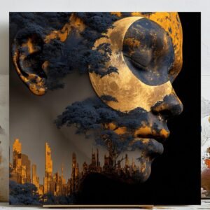Moon Face Wall Art, Canvas or Poster, Surreal Portrait Decor, Celestial Night Artwork, Bedroom Wall Hanging, Dreamy Home Wall Art