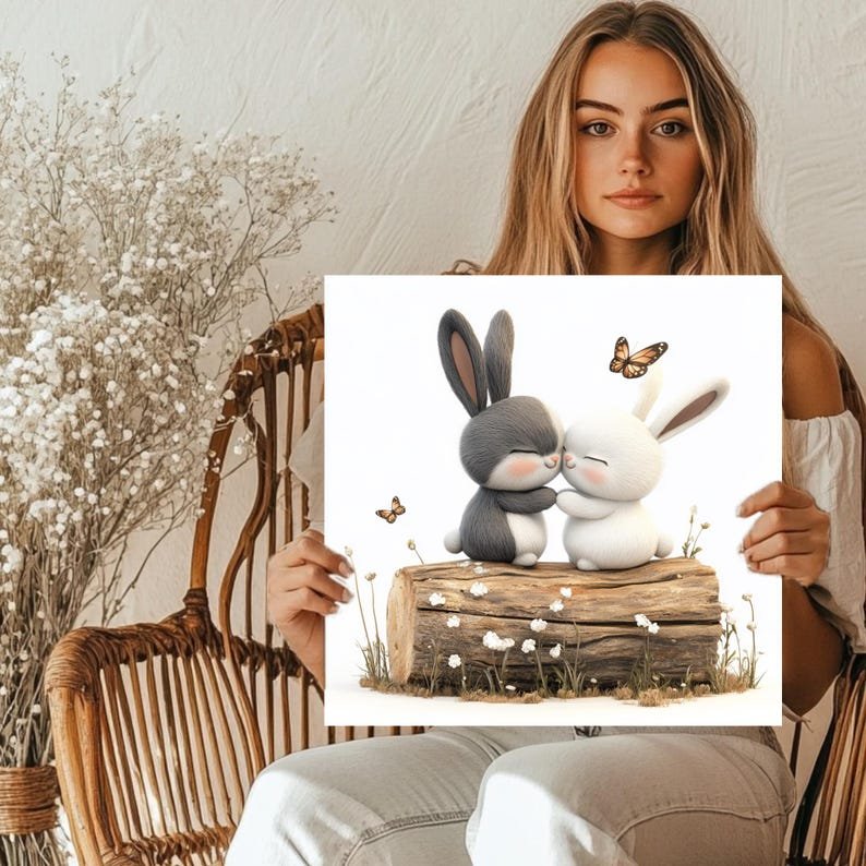 Love Bunny Wall Art, Canvas Or Poster, Bunny Wall Decor, Rabbit Home Decor, Bedroom Wall Decor, Romantic Gift, Nursery Wall Art, Kids Decor - Image 5