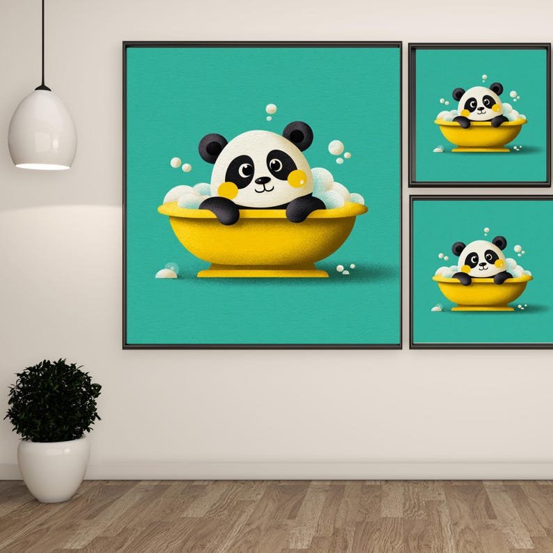 Panda in Bathtub Wall Art, Canvas Or Poster, Funny Animal Bathroom Decor, Kids Bathroom Wall Art, Cute Panda Art, Whimsical Home Decor Print - Image 2