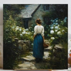 Woman in Garden, Canvas or Poster, Vintage Decor, Floral Wall Art, Country Decor, Bedroom Wall Art, Woman Wall Hanging, Garden Art, Home Art