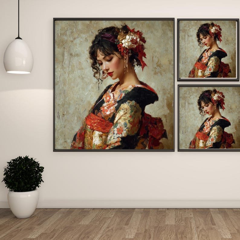 Japanese Woman Wall Art, Canvas Or Poster, Impressionist Decor, Living Room Art, Asian Wall Decor, Home Decor, Oil Painting Wall Art - Image 2