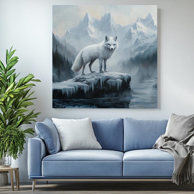 Arctic Fox Wall Art, Canvas Or Poster, Wildlife Animal Decor, Winter Wall Art, Snow Mountain Artwork, Nature Home Decor, White Fox Print - Image 4