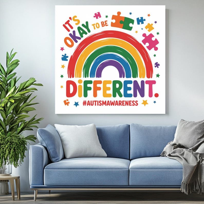 Be Different Wall Art, Canvas Or Poster, Positive Decor, Motivational Wall Hanging, Rainbow Art, Home Decor, Autism Wall Art - Image 4