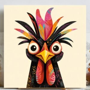Funky Rooster Wall Art, Canvas Or Poster, Colorful Chicken Decor, Modern Farmhouse Art, Whimsical Kitchen Decor, Vibrant Animal Art, Pop Art