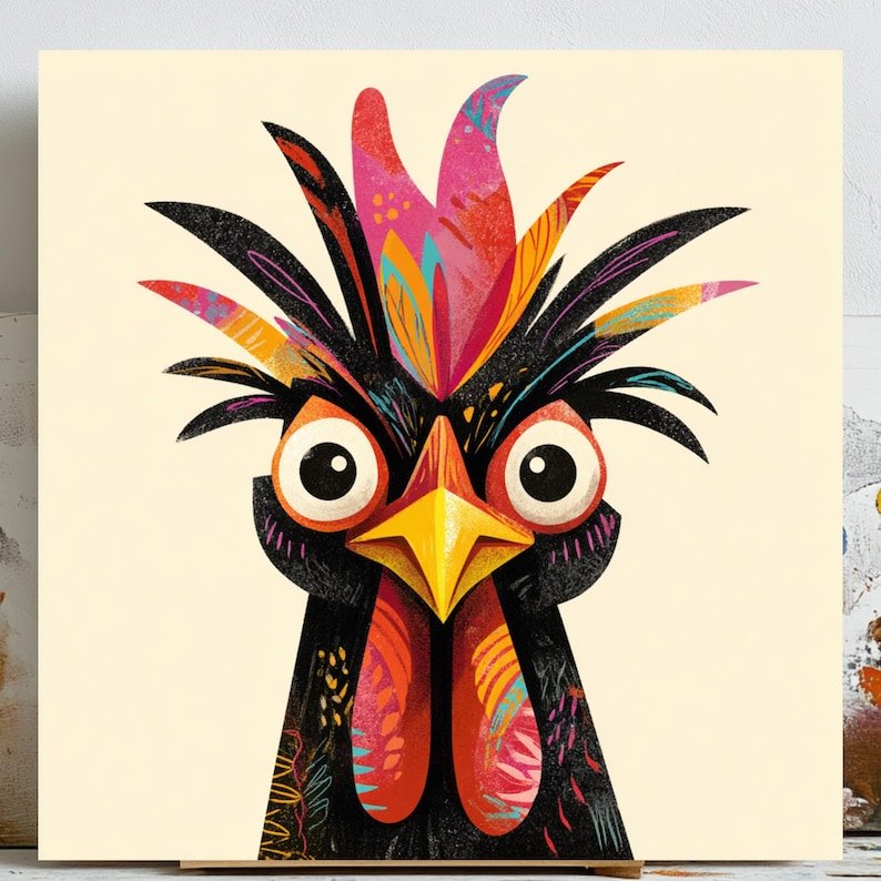 Funky Rooster Wall Art, Canvas Or Poster, Colorful Chicken Decor, Modern Farmhouse Art, Whimsical Kitchen Decor, Vibrant Animal Art, Pop Art