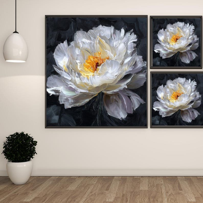 White Peony Flower, Canvas Or Poster, Floral Decor, Bedroom Decor, Home Decor, Living Room Office Decor, Botanical Wall Hanging, Peony Art - Image 2