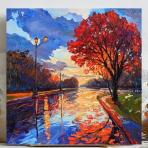 Autumn Street Wall Art, Canvas Or Poster, Fall Home Decor, Autumn Street View, Urban Wall Decor, Vintage City Art, Rustic Landscape Art