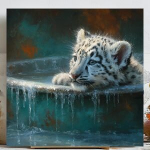 Snow Leopard In Bathtub, Canvas Or Poster, Bathroom Wall Art, Modern Decor, Bathroom Decor, Leopard Wall Art, Big Cat Decor, Nursery Art
