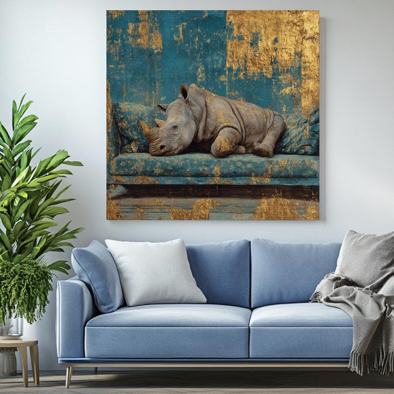 Rhino Wall Art, Canvas Or Poster, Animal Decor, Living Room Decor, Contemporary Art, Home Wall Art, Whimsical Art, Rhino Portrait,Home Decor - Image 4
