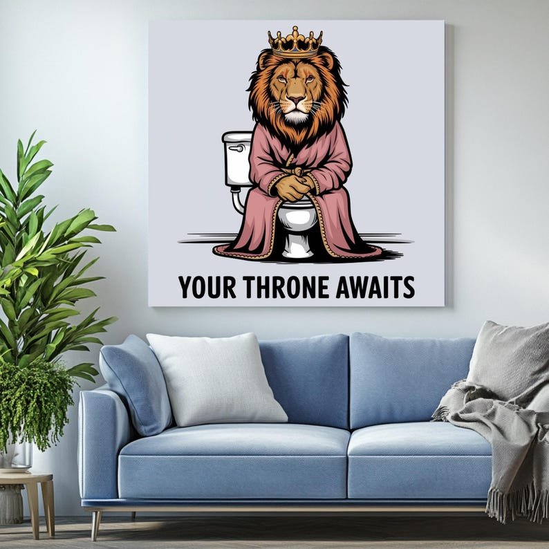 Lion On The Pot, Canvas Or Poster, Your Throne Awaits, Minimalist Decor, Animal Decor, Contemporary Design, Bathroom Decor, Lion Wall Art - Image 4