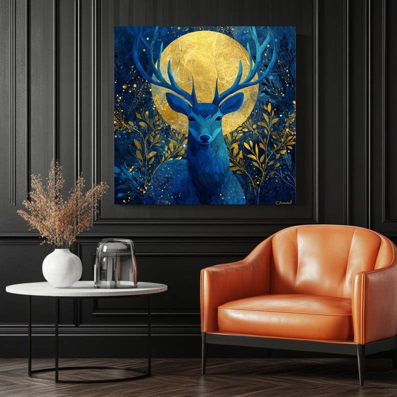 Blue Deer Wall Art, Canvas Or Poster, Woodland Decor, Boho Design, Celestial Wall Art, Fantasy Home Decor, Bedroom Living Room Wall Art - Image 3