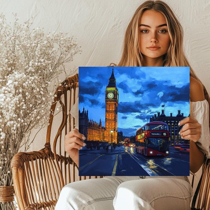 London Cityscape, Canvas or Poster, Travel Wall Art, Modern Living Room Decor, Big Ben Painting, British Landmark Print, Urban Wall Hanging - Image 5