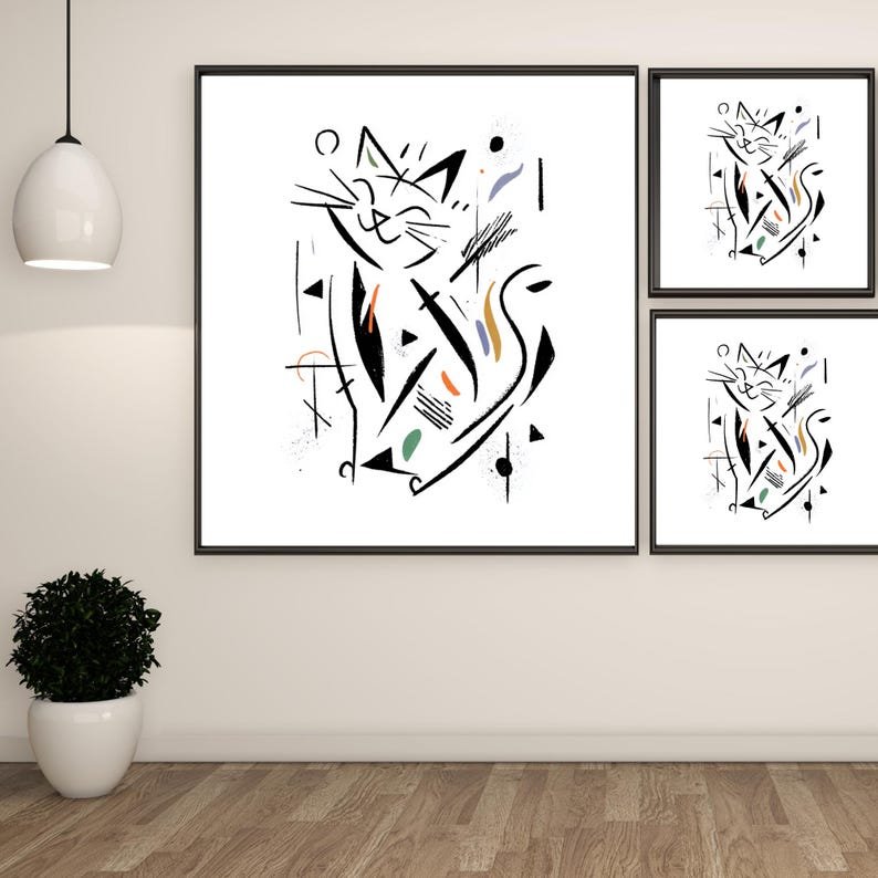 Abstract Cat Wall Art, Canvas Or Poster, Minimalist Kitty Decor, Modern Animal Art, Living Room Wall Decor, Cat Lover Gift, Kids Room Art - Image 2