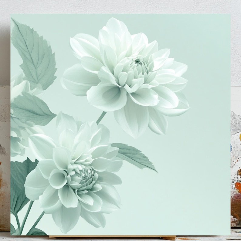 Mint Green Floral Wall Art: Elegant Flower Poster