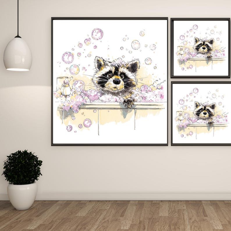 Raccoon In Bathtub, Canvas Or Poster, Bathroom Decor, Bathroom Wall Art, Animal Decor, Modern Decor, Raccoon Wall Art, Bathroom Wall Hanging - Image 2