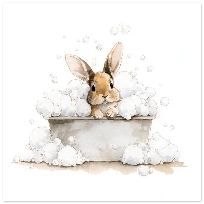 Bunny Bath Wall Art, Canvas or Poster, Cute Animal Nursery Decor, Baby Bathroom Wall Art, Kids Room Wall Hanging, Baby Bathroom Art - Image 10