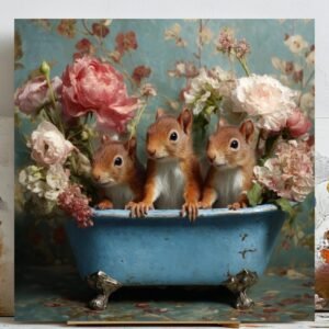 Squirrel In Bathtub Wall Art, Canvas Or Poster, Funny Bathroom Decor, Woodland Animal Art, Cabin Decor, Unique Wall Hanging, Squirrel Gift