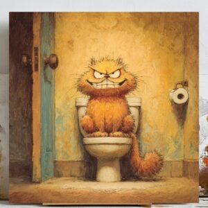 Grumpy Cat On Toilet, Canvas Or Poster, Funny Bathroom Wall Art, Animal Bathroom Decor, Humor Wall Hanging, Cat Lover Gift, Home Decor
